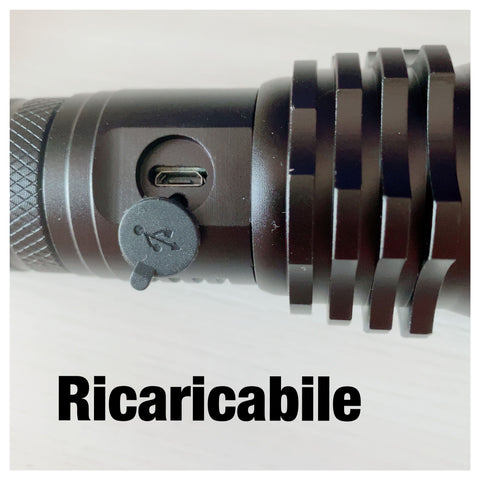 Image of TORCIA RICARICABILE MILITARE TATTICA T6 CON ZOOM Luce  SUPER POTENTE LED