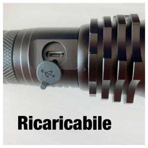 TORCIA RICARICABILE MILITARE TATTICA T6 CON ZOOM Luce  SUPER POTENTE LED